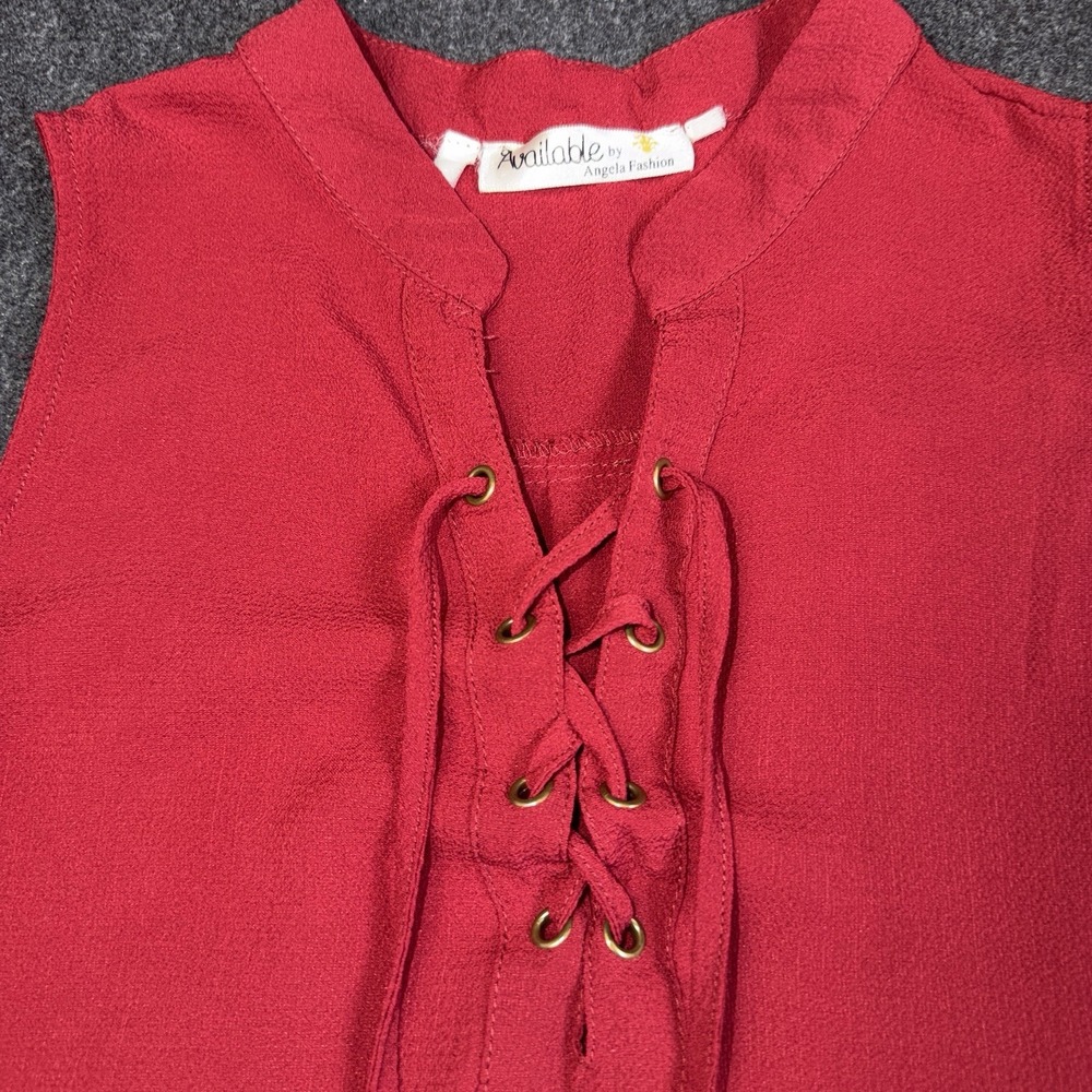 Women's Red Lace Up Sleeveless Tunic Blouse Top Boho Available Angela